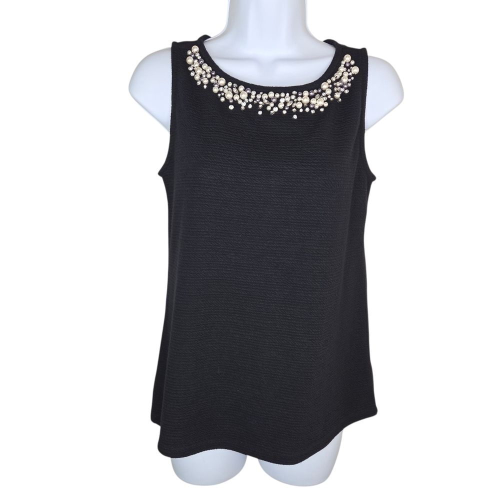 Ann Taylor Factory Pearl & Rhinestone Textured Tank Top Size XS